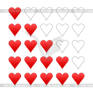 Red heart rating web 2.0 buttons - vector image