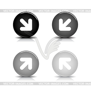 Grayscale glossy round web 2.0 buttons with arrows - vector image