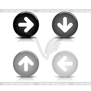 Grayscale glossy round web 2.0 buttons with arrows - vector image