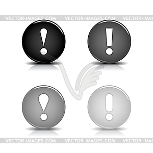 Grayscale glossy round web 2.0 button attention icons - vector image