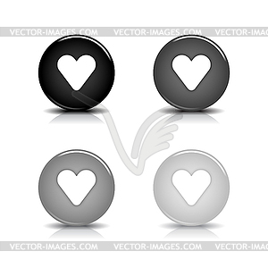 Grayscale glossy round web 2.0 heart icons - stock vector clipart