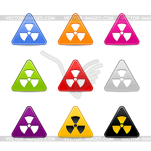 Triangle web 2.0 buttons with radiation sign - vector image