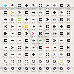 100 кнопки со стрелкой подписать - стоковое векторное изображение