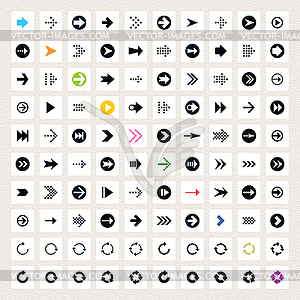 Set of 100 arrow sign icons in square form - vector image