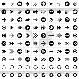 100 arrow sign black icon set - vector clipart