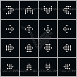 Set of simple black dotted arrows in square shape - vector image