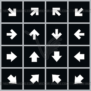 Set of simple arrows in black square shapes - vector clip art