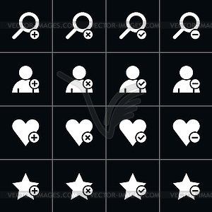 Черный Основные веб-иконы - пользователя, лупы, сердца и звезды - векторный клипарт Royalty-Free