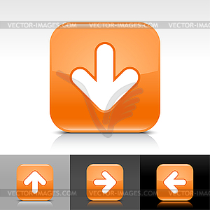 Orange glossy web button with white arrow download sign - vector clip art