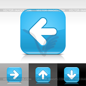 Синий глянцевый веб-кнопок с белой знак стрелки - цветной векторный клипарт