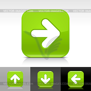 Зеленый глянцевый веб-кнопок с белой знак стрелки - векторное изображение клипарта