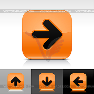 Orange glossy web buttons with black arrow sign - vector image