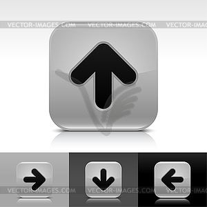 Серый глянцевый веб-кнопок с черными знак стрелки - векторное изображение