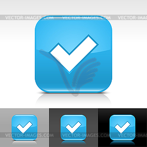 Blue glossy web buttons with check mark sign - vector clipart