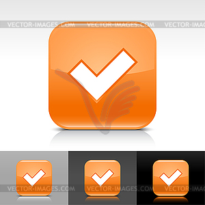 Orange glossy web buttons with check mark sign - royalty-free vector clipart