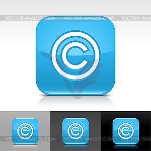 Glossy blue web buttons with copyright sign - color vector clipart