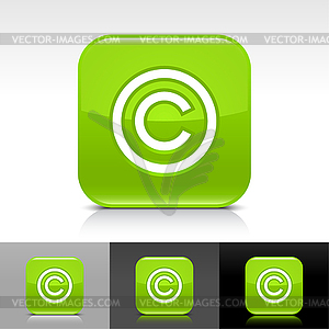 Глянцевые зеленые веб-кнопок с знак авторского права - векторизованное изображение