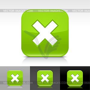 Glossy green web buttons with delete sign - vector clip art