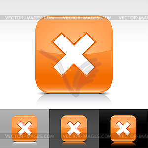 Glossy orange web buttons with delete sign - vector image