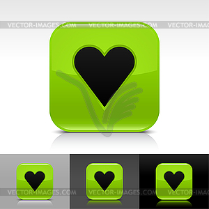 Green glossy web buttons with heart sign - vector clipart