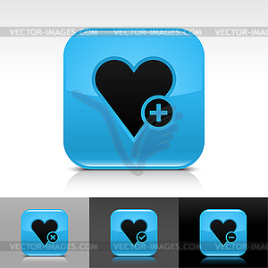 Blue glossy web buttons with heart sign - vector image