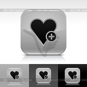 Gray glossy web buttons with heart sign - vector image