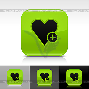 Green glossy web buttons with heart sign - vector clip art