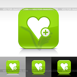 Green glossy web buttons with heart sign - vector clipart / vector image