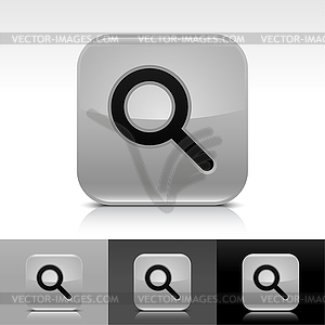 Gray glossy web buttons with search sign - vector clipart