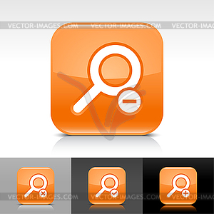 Orange search sign web icon with remove symbol - vector clip art