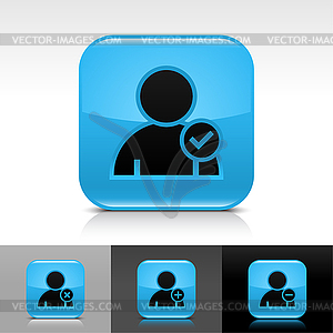 Blue glossy web buttons with user profile sign - vector clipart