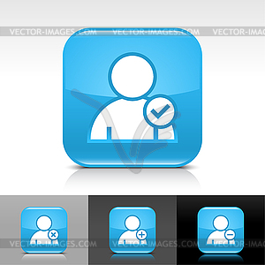 Синий глянцевый веб-кнопок с пользователем знак профиля - иллюстрация в векторном формате