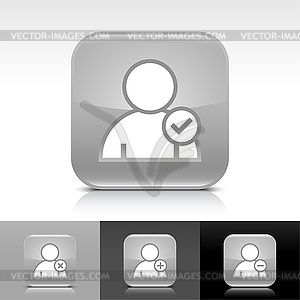 Gray glossy web buttons with user profile sign - white & black vector clipart