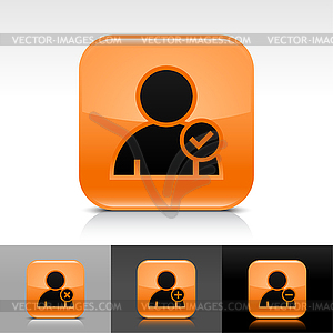 Orange glossy web buttons with user profile sign - vector clipart