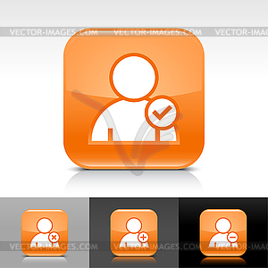 Orange glossy web buttons with user profile sign - vector image