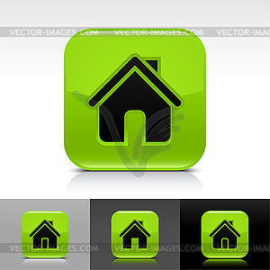 Green glossy web buttons with homepage sign - vector clipart