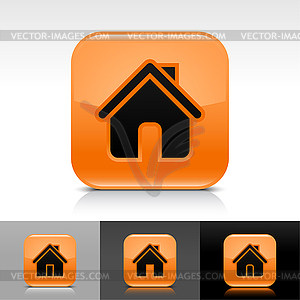 Orange glossy web buttons with homepage sign - vector clipart