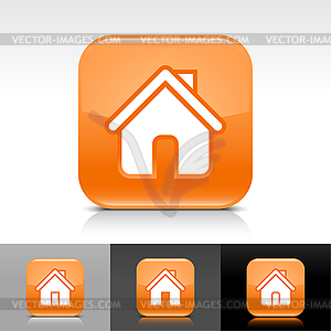 Orange glossy web buttons with homepage sign - vector clip art