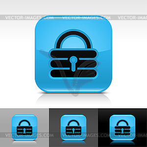 Blue glossy web buttons with lock sign - vector clipart