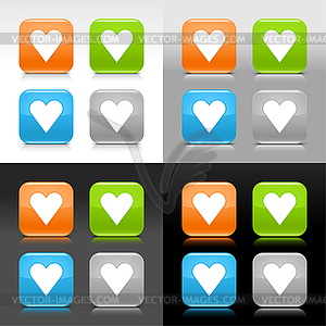 Color glossy web buttons with heart sign - vector clipart