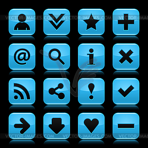 Glossy blue buttons with black basic sign - vector clipart