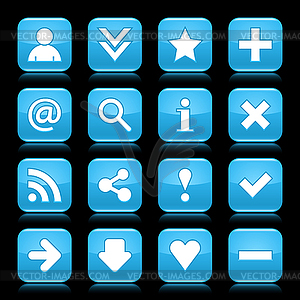 Glossy blue buttons with basic signs - vector image