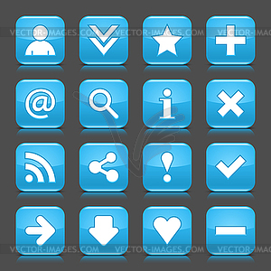 Glossy blue buttons with basic signs - vector clip art