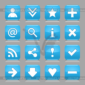 Glossy blue buttons with basic signs - vector image