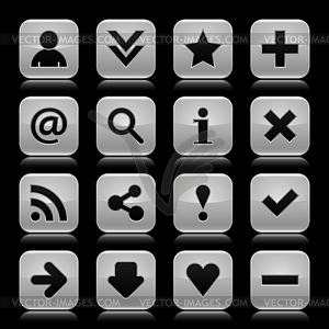 Glossy gray buttons with basic signs - vector image