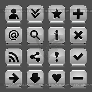 Glossy gray buttons with basic signs - vector clipart