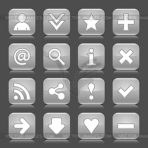 Glossy gray buttons with basic signs - vector image