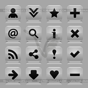 Glossy gray buttons with basic signs - vector clip art