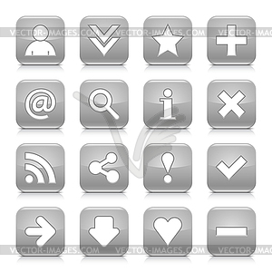 Glossy gray buttons with basic signs - vector image