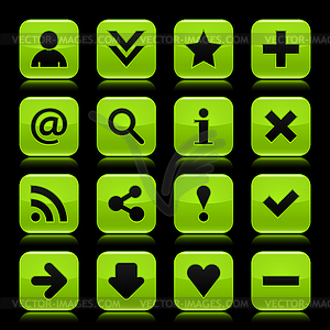 Glossy green buttons with basic signs - vector clipart